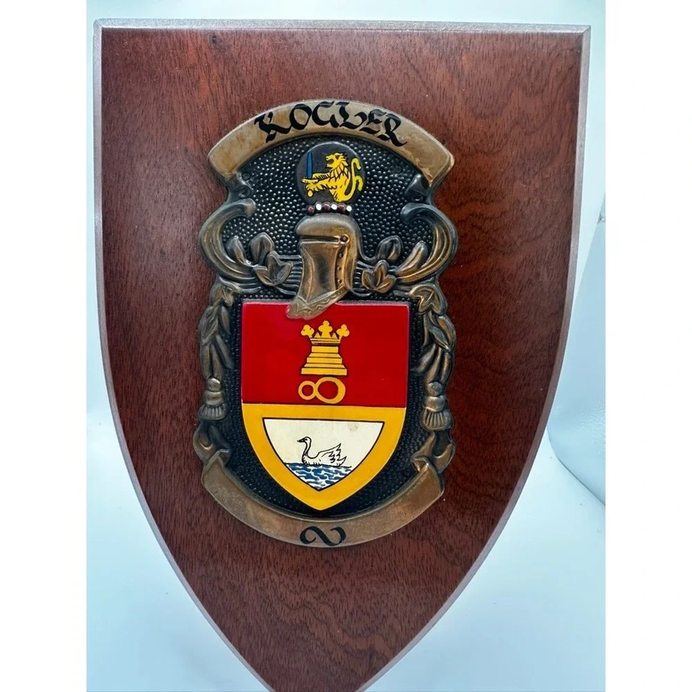 Macaulay Mann Kocher Family Coat of Arms Heraldic Wooden Shield Wall Plaque